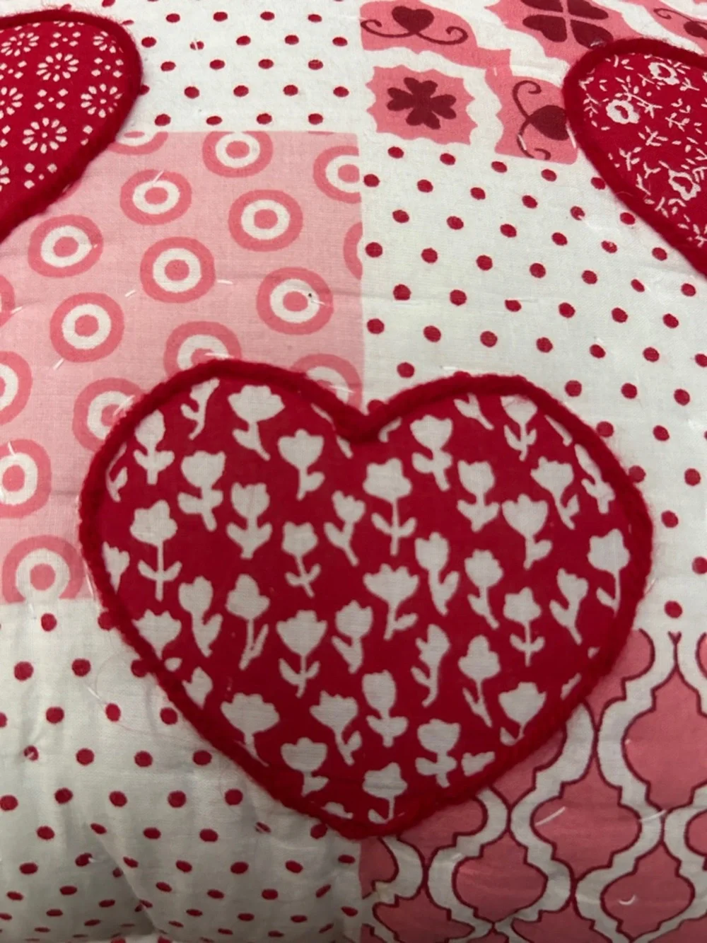 Novogratz Patchwork Print with Heart Quilted Accent Pillow - Red & Pink